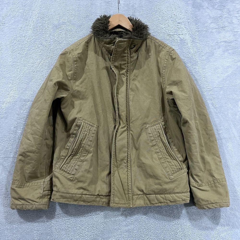 American Eagle Canvas Jacket Mens S Fur Lining Military Field Chore VTG‎